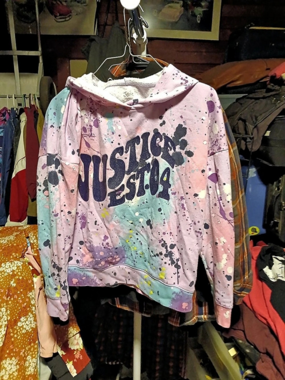 Justice Paint Splatter EST 04 Hoodie Kids Pink & Blue